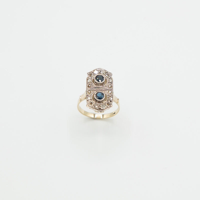 Vintage Saphir Diamant Ring - Gelbgold