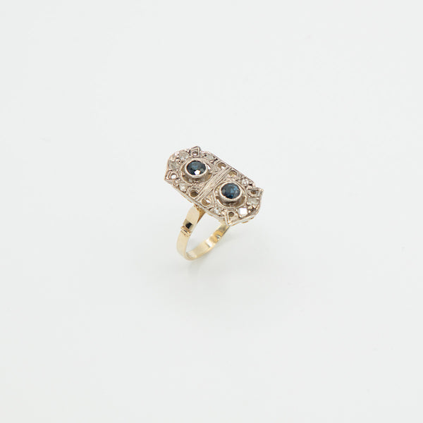 Vintage Saphir Diamant Ring - Gelbgold