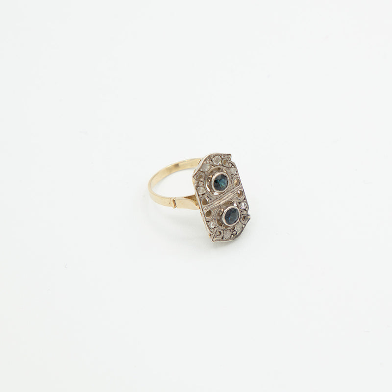 Vintage Saphir Diamant Ring - Gelbgold