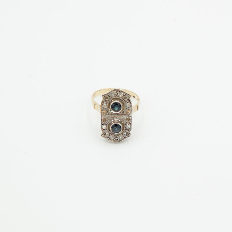 Vintage Saphir Diamant Ring - Gelbgold