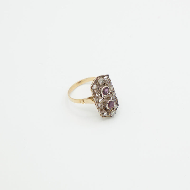 Vintage Rubin Diamant Ring - Gelbgold