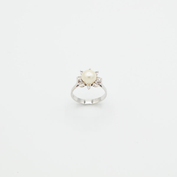 Vintage Perlen Diamant Ring - Weißgold