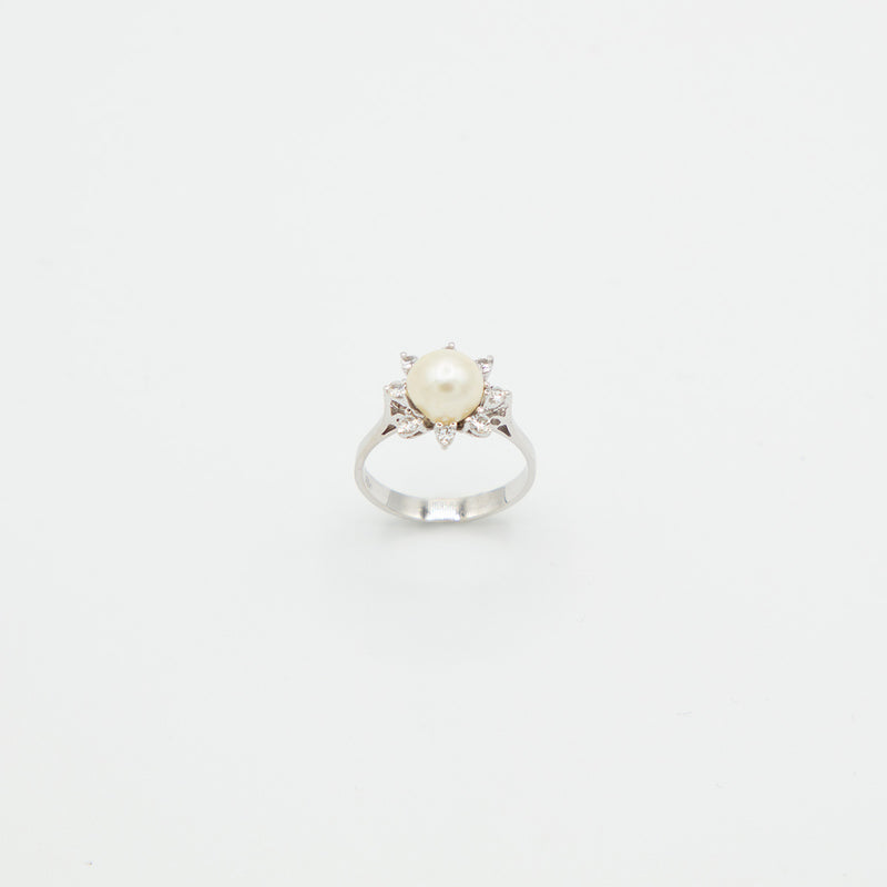 Vintage Perlen Diamant Ring - Weißgold