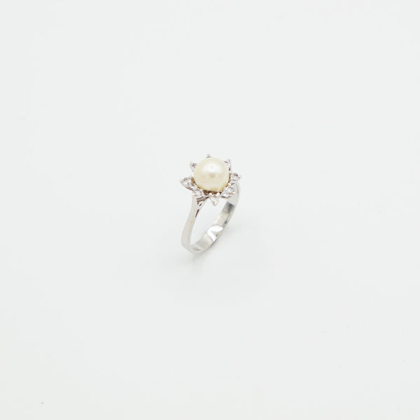 Vintage Perlen Diamant Ring - Weißgold