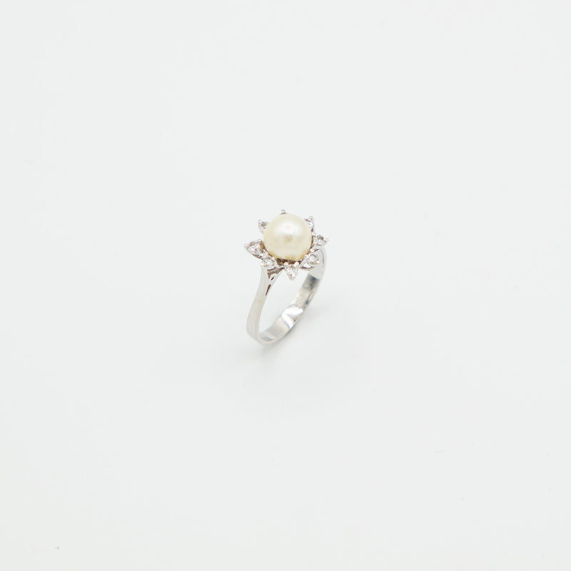 Vintage Perlen Diamant Ring - Weißgold