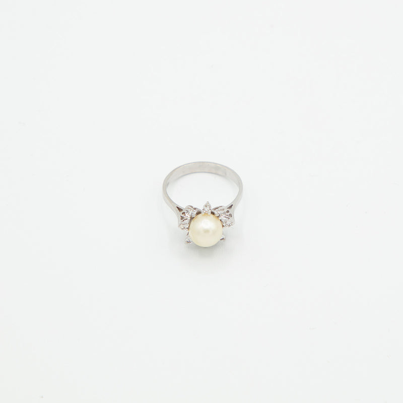 Vintage Perlen Diamant Ring - Weißgold