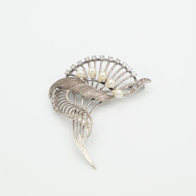 Vintage Pfauenbrosche - Weißgold