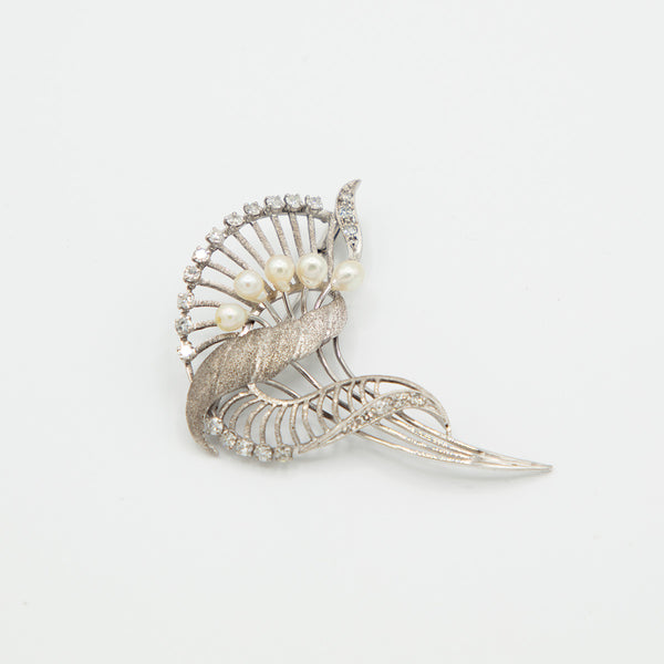 Vintage Pfauenbrosche - Weißgold