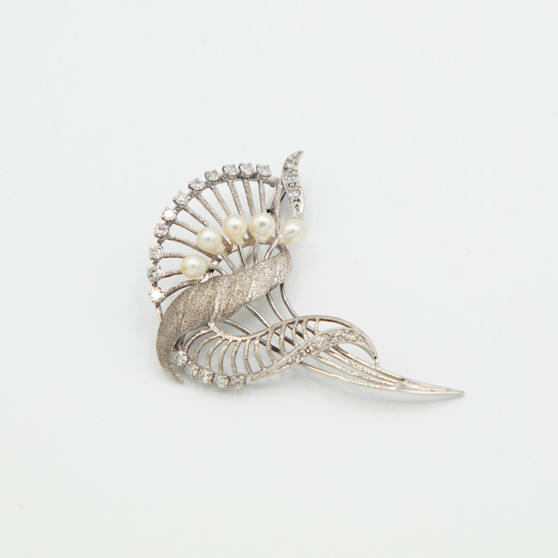 Vintage Pfauenbrosche - Weißgold
