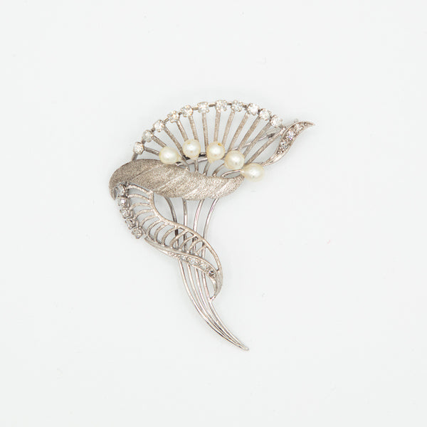 Vintage Pfauenbrosche - Weißgold