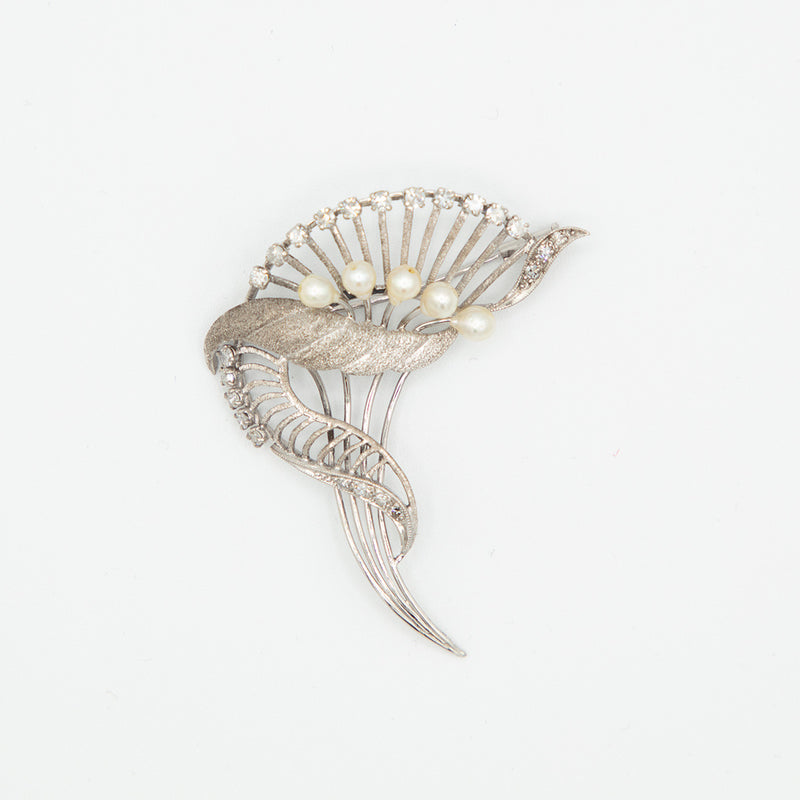 Vintage Pfauenbrosche - Weißgold