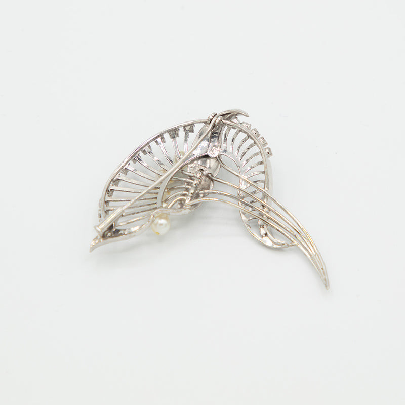 Vintage Pfauenbrosche - Weißgold