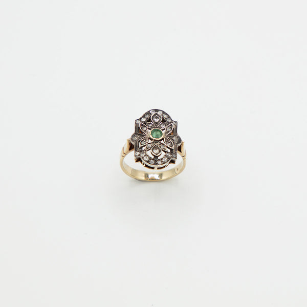 Vintage Diamant Smaragd Ring - Gelbgold