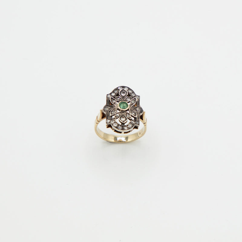 Vintage Diamant Smaragd Ring - Gelbgold