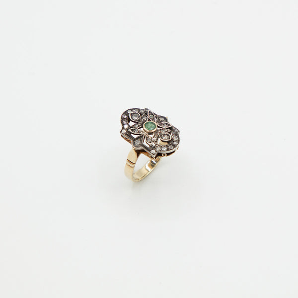 Vintage Diamant Smaragd Ring - Gelbgold