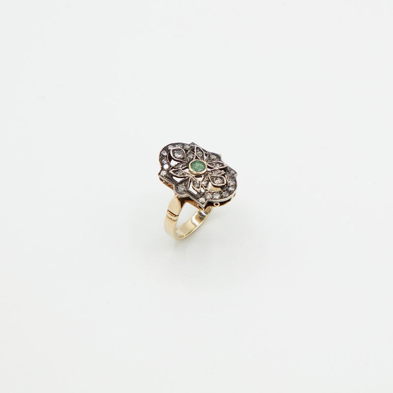 Vintage Diamant Smaragd Ring - Gelbgold