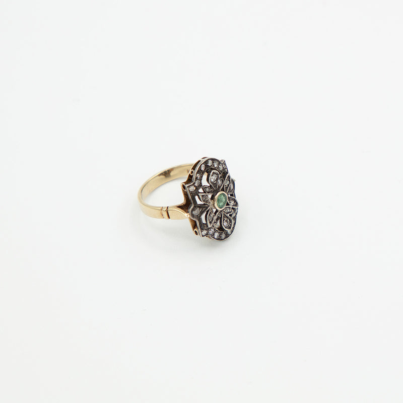 Vintage Diamant Smaragd Ring - Gelbgold