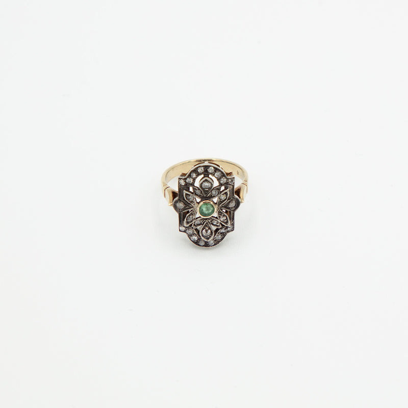 Vintage Diamant Smaragd Ring - Gelbgold