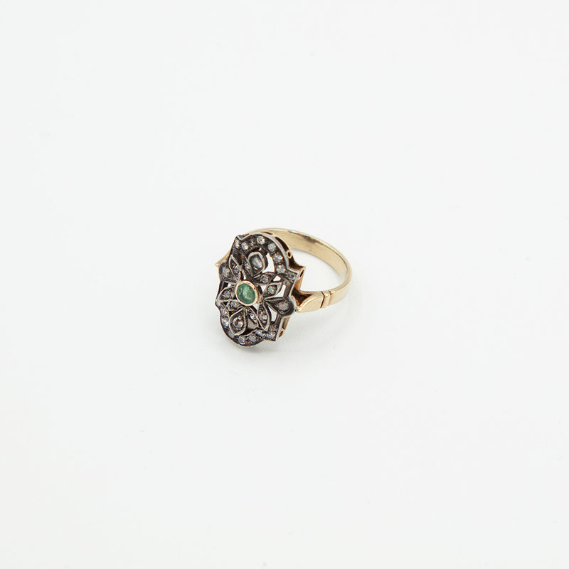 Vintage Diamant Smaragd Ring - Gelbgold