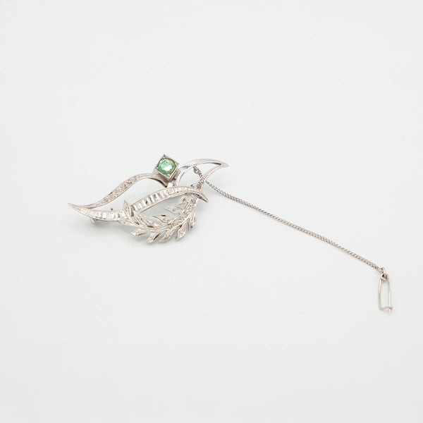 Vintage Diamant Smaragd Brosche - Weißgold