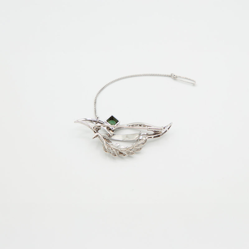 Vintage Diamant Smaragd Brosche - Weißgold