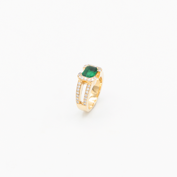 Vintage Emerald Diamond Ring - Gelbgold