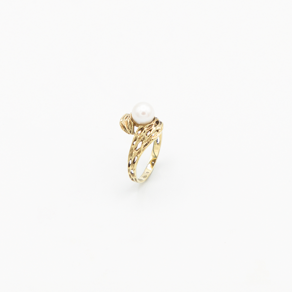 Vintage Pearl Gold Web Ring - Gelbgold