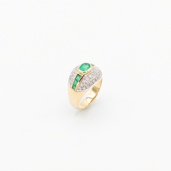 Vintage Emerald Diamond Ring - Gelbgold