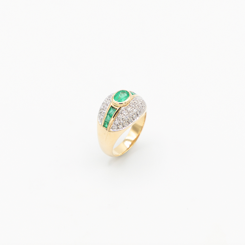 Vintage Emerald Diamond Ring - Gelbgold