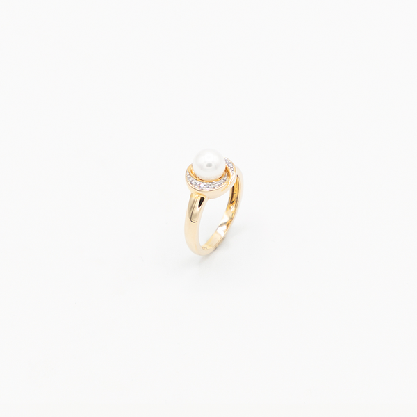 Vintage One Pearl Diamond Ring - Gelbgold