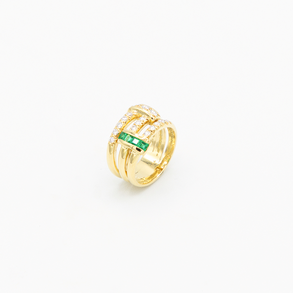 Vintage Emerald Diamond Ring - Gelbgold