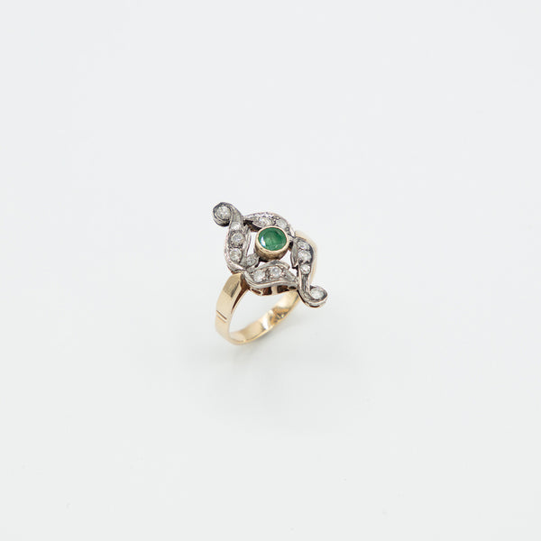 Vintage Diamant Smaragd Ring - Gelbgold