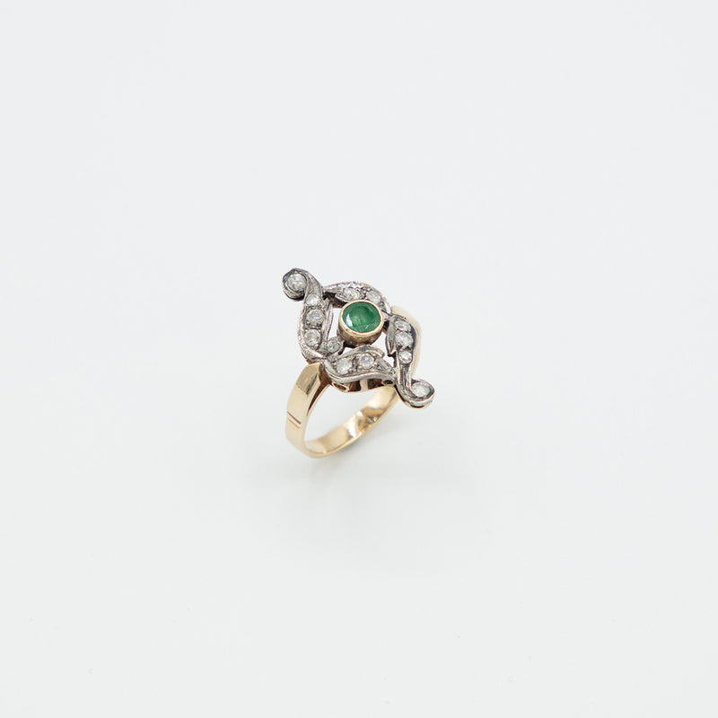 Vintage Diamant Smaragd Ring - Gelbgold