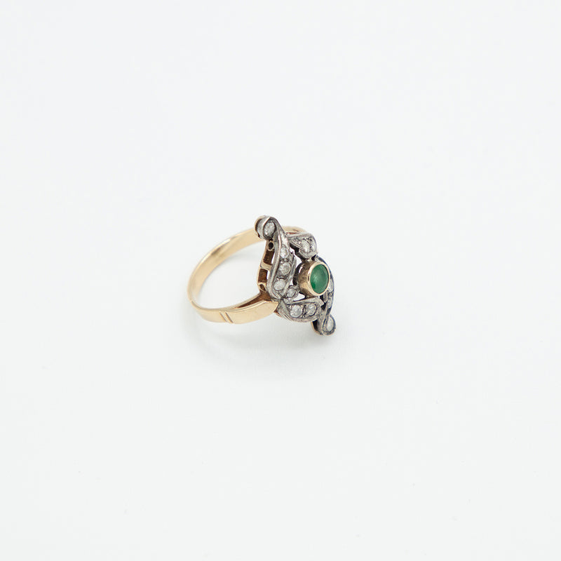 Vintage Diamant Smaragd Ring - Gelbgold