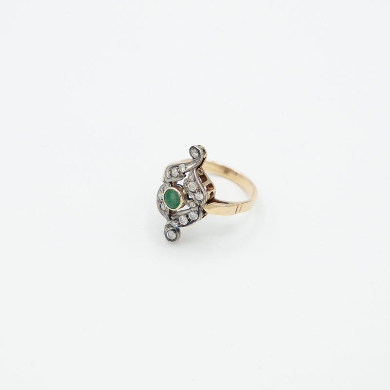 Vintage Diamant Smaragd Ring - Gelbgold