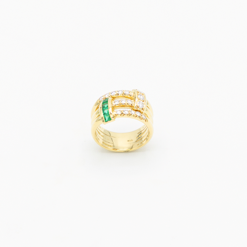 Vintage Emerald Diamond Ring - Gelbgold