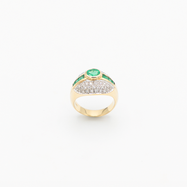 Vintage Emerald Diamond Ring - Gelbgold