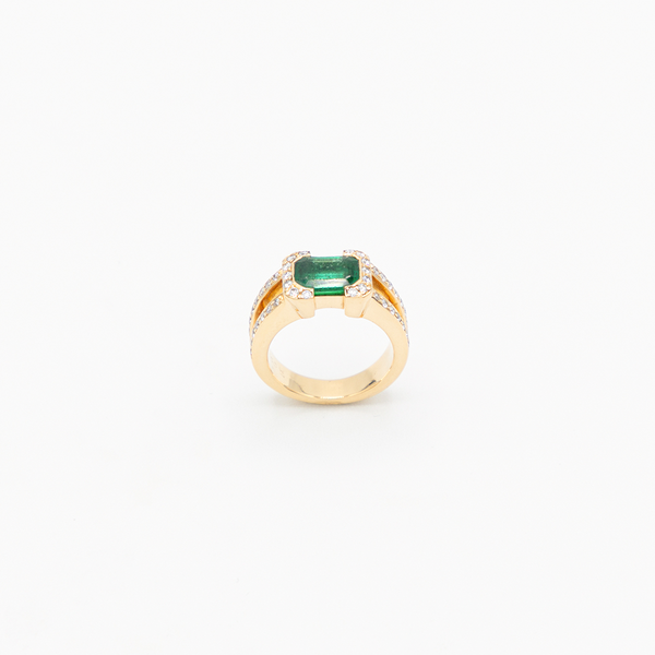 Vintage Emerald Diamond Ring - Gelbgold