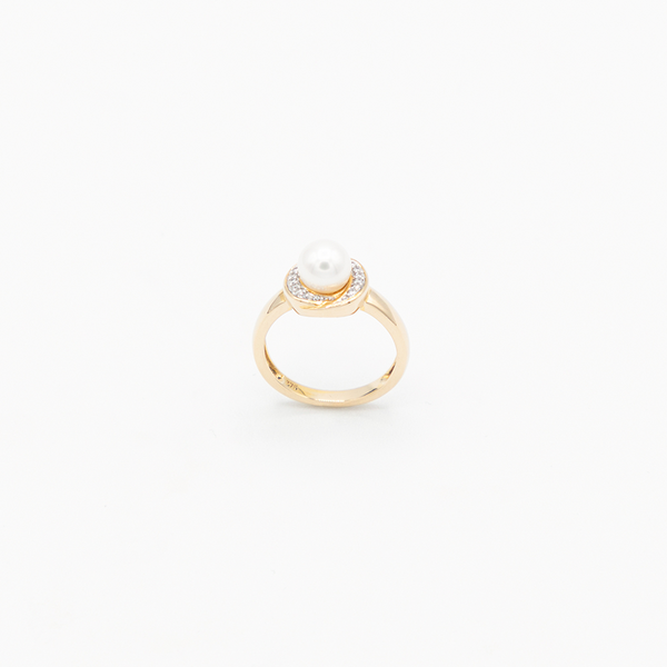 Vintage One Pearl Diamond Ring - Gelbgold