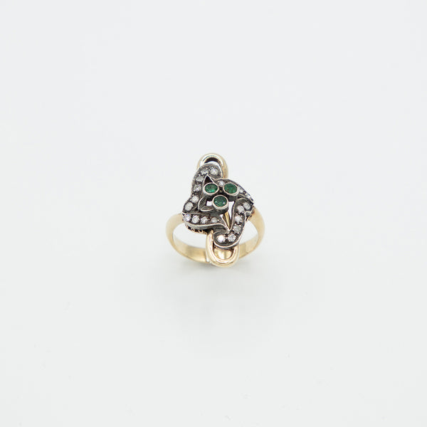 Vintage Diamant Smaragd Ring - Gelbgold