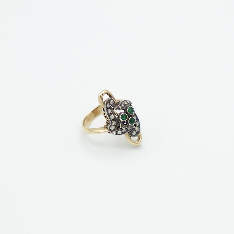 Vintage Diamant Smaragd Ring - Gelbgold