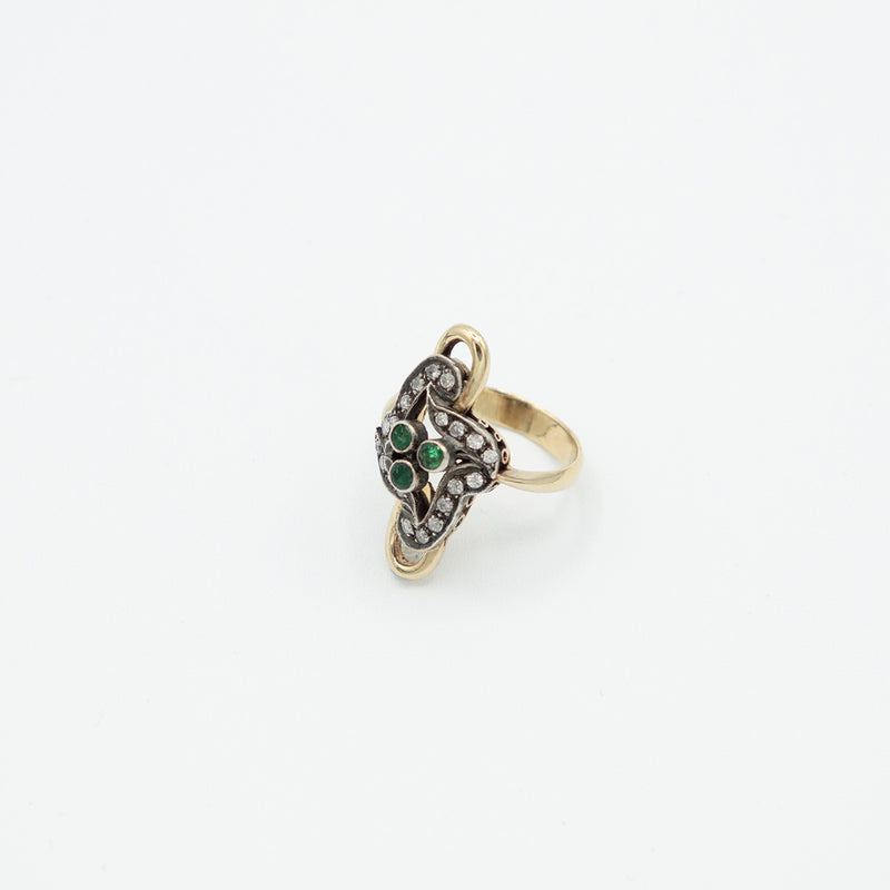 Vintage Diamant Smaragd Ring - Gelbgold