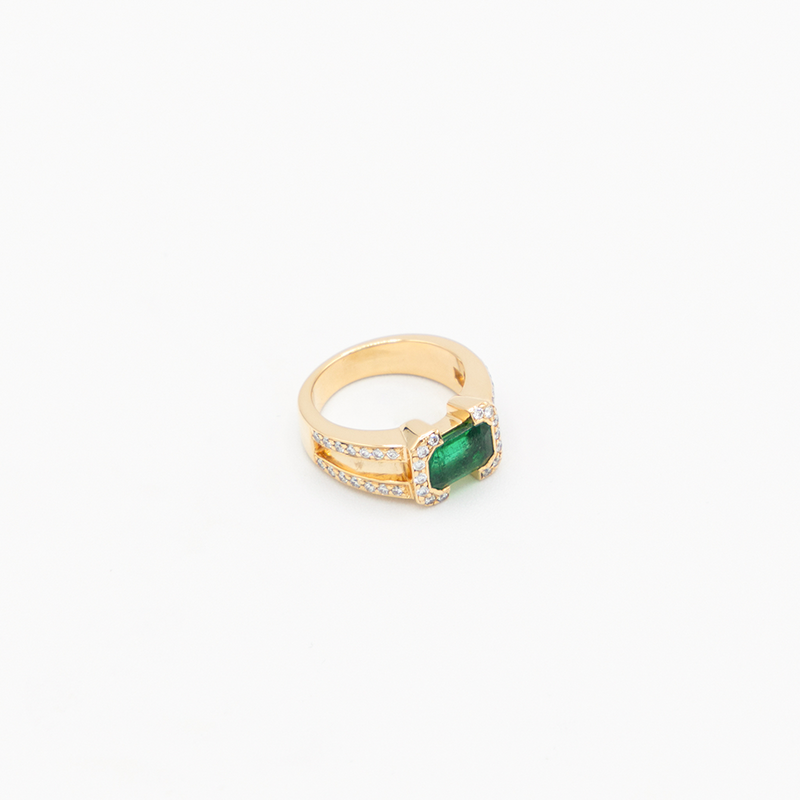 Vintage Emerald Diamond Ring - Gelbgold