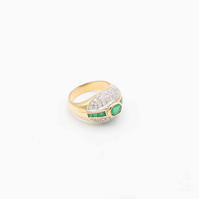 Vintage Emerald Diamond Ring - Gelbgold