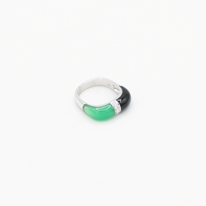 Vintage Jade Onyx Diamond Ring - Weissgold