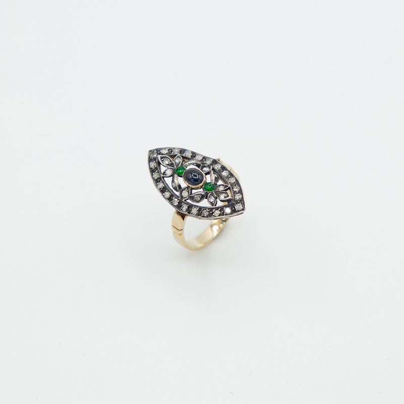 Vintage Diamant Saphir Ring - Gelbgold