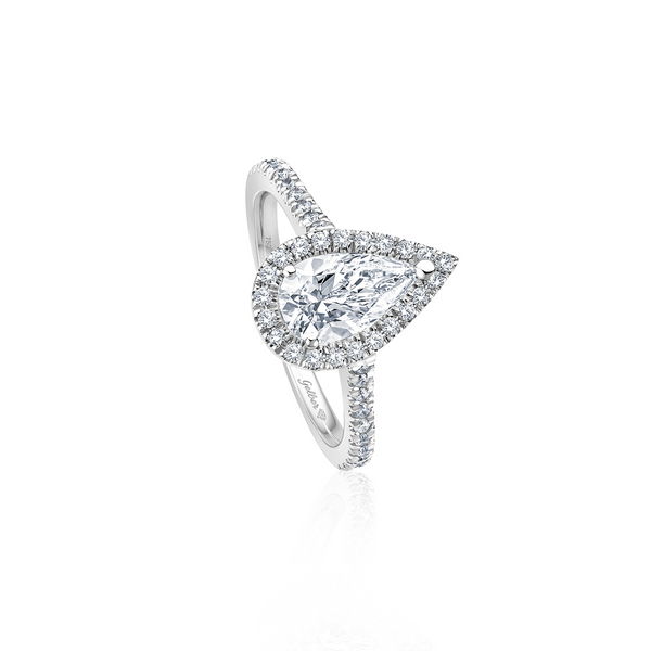 Pear Diamond Halo Ring - Weißgold