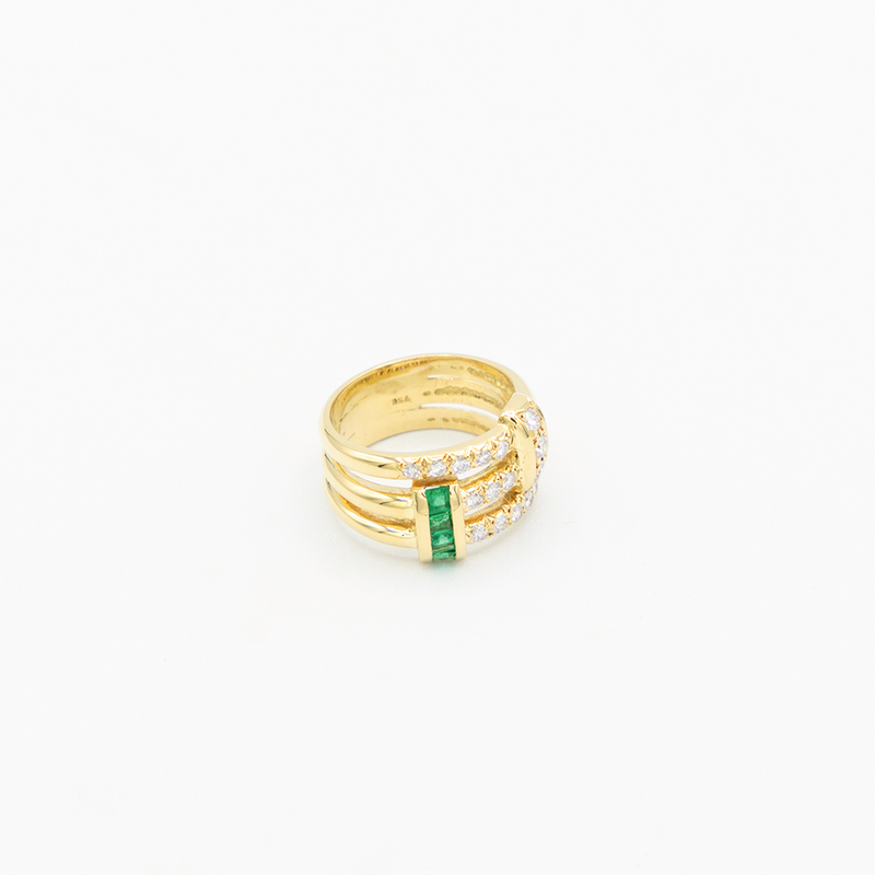 Vintage Emerald Diamond Ring - Gelbgold