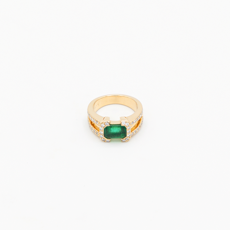 Vintage Emerald Diamond Ring - Gelbgold