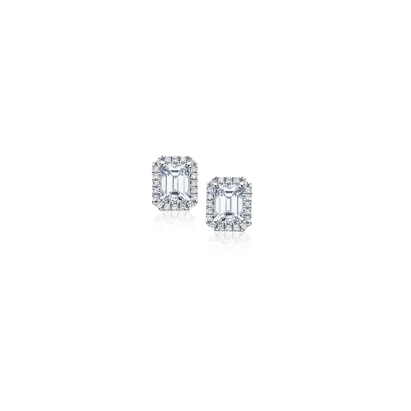 Emerald Cut Diamond Halo Ohrstecker - Weißgold